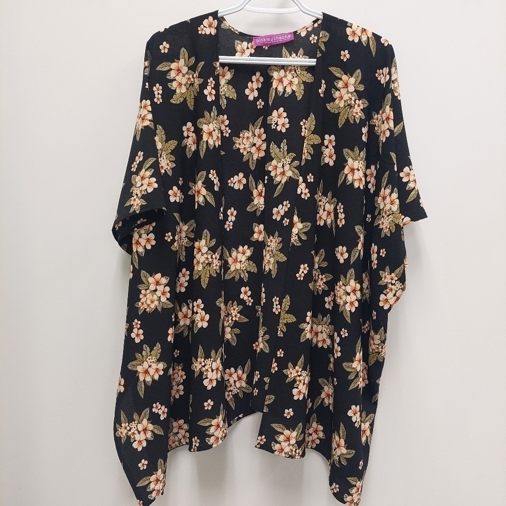 PINK MUCHACHA Floral Kimono Cardigan open front asymmetrical flowy made Quebec